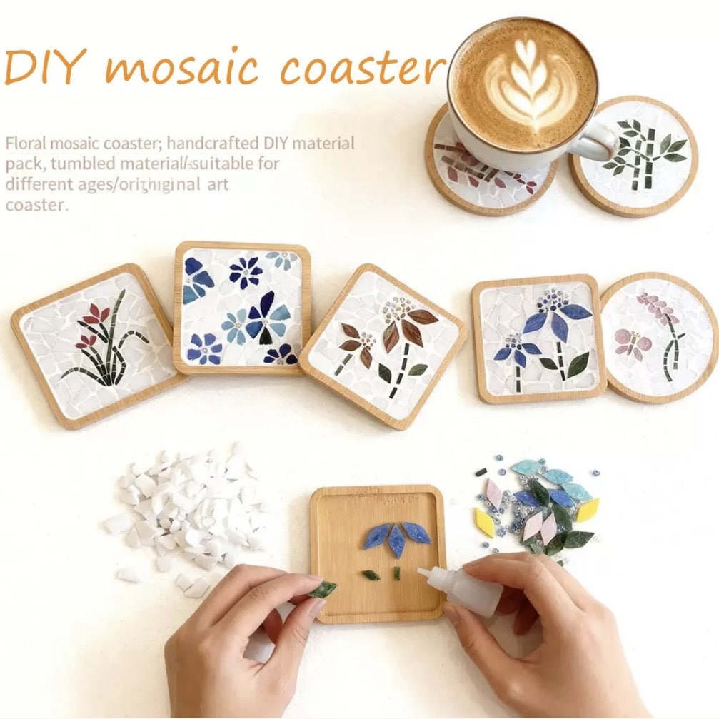 Floral mosaic coaster craft kit for teens and older children