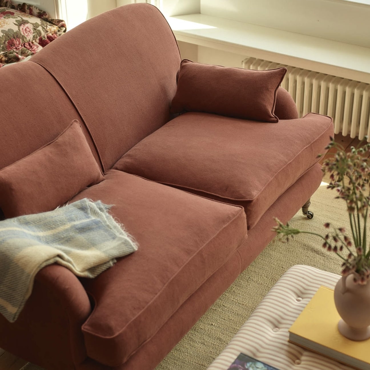 Burnt orange velvet Chesterfield sofa
