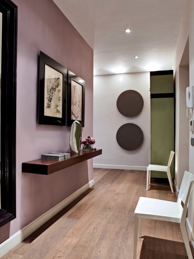 Churlish Green hallway door, green and pink hallway colour