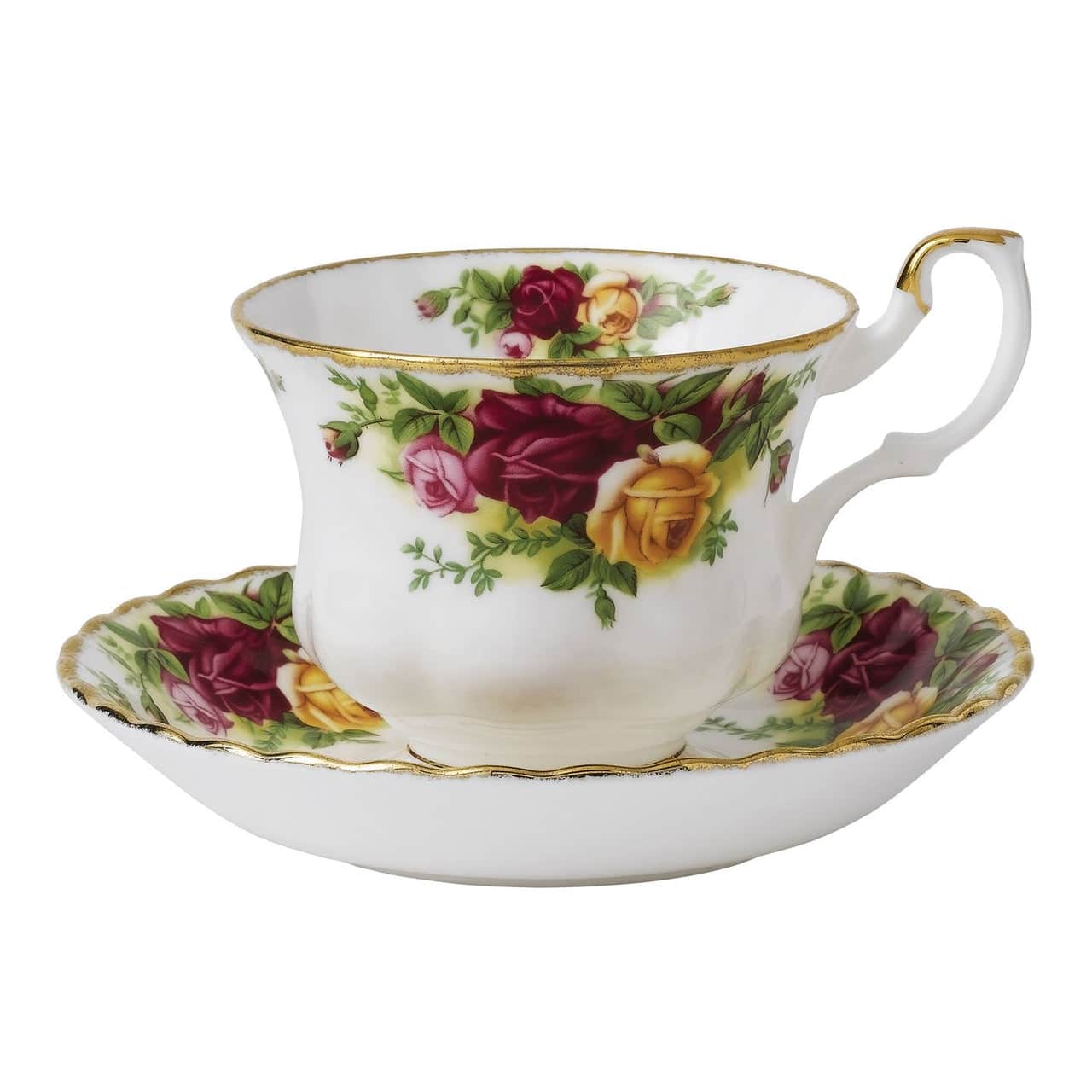 Royal Albert Old Country Roses teacup and saucer with gold rim