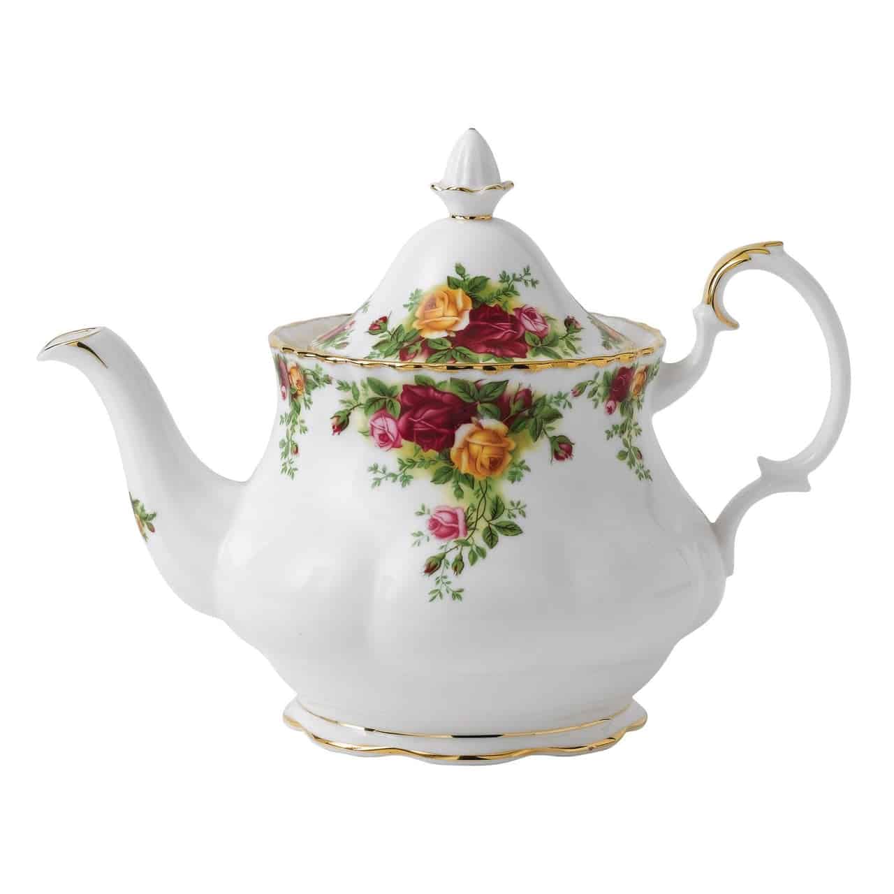 Royal Albert Old Country Roses large teapot with red and yellow roses and gold trim