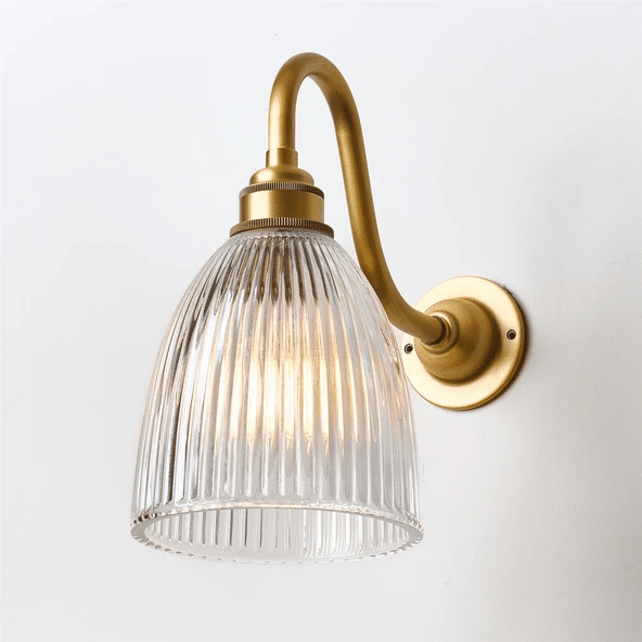 Old School Electric Elongated Prismatic Swan Arm wall light bathroom version