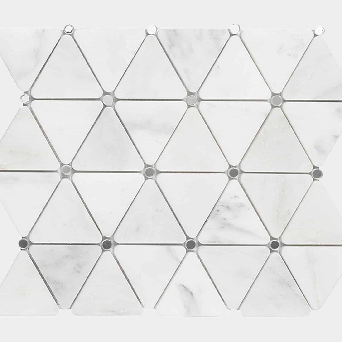 Victorian Diamond Marmara mirror-finish tile in a black and white bathroom