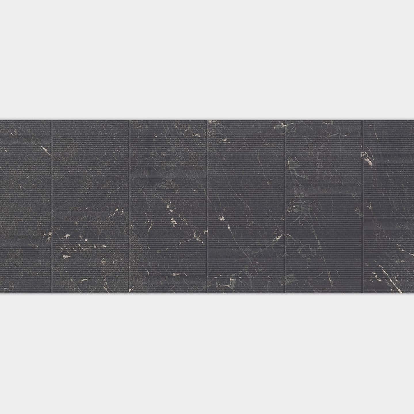 Brooklyn Marquina marble-effect tile in a black and white bathroom