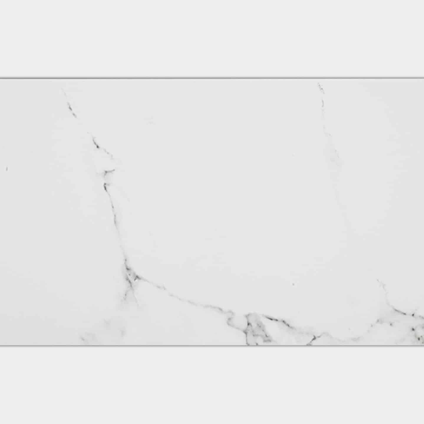 Marmol Carrara Blanco marble-effect tile in a black and white bathroom