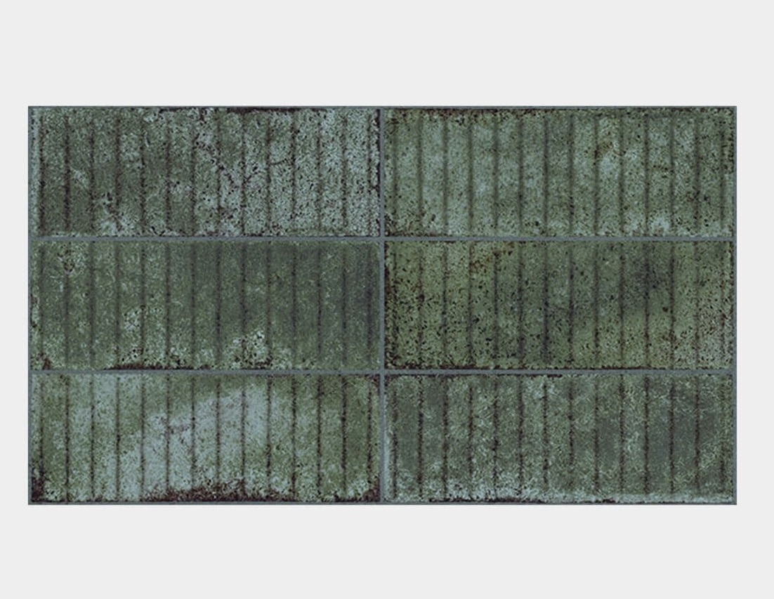 Deco Vetri Green fluted weathered-green tile