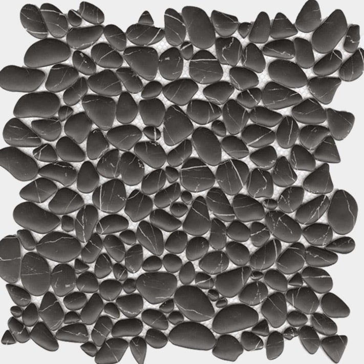 Boulder Negro Marquina black pebbled marble tile