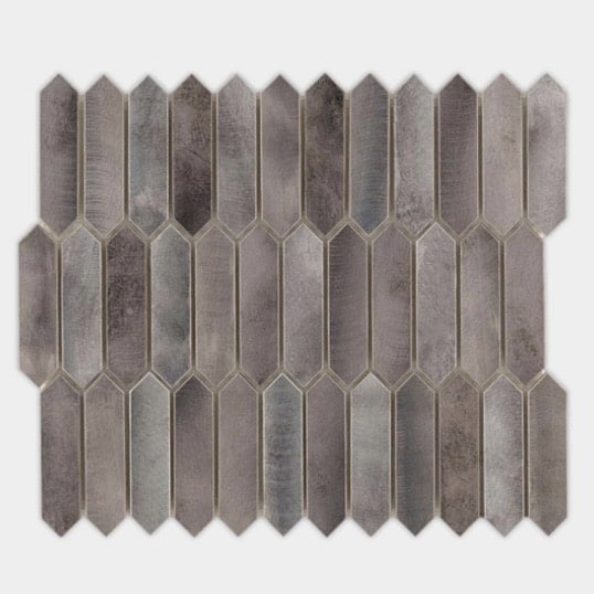 Odyssey Quartz elongated picket tile in warm grey-brown tones