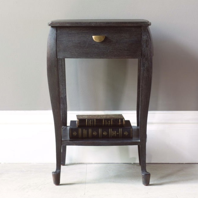 Dark wood Brompton bedside table with brass drawer handle
