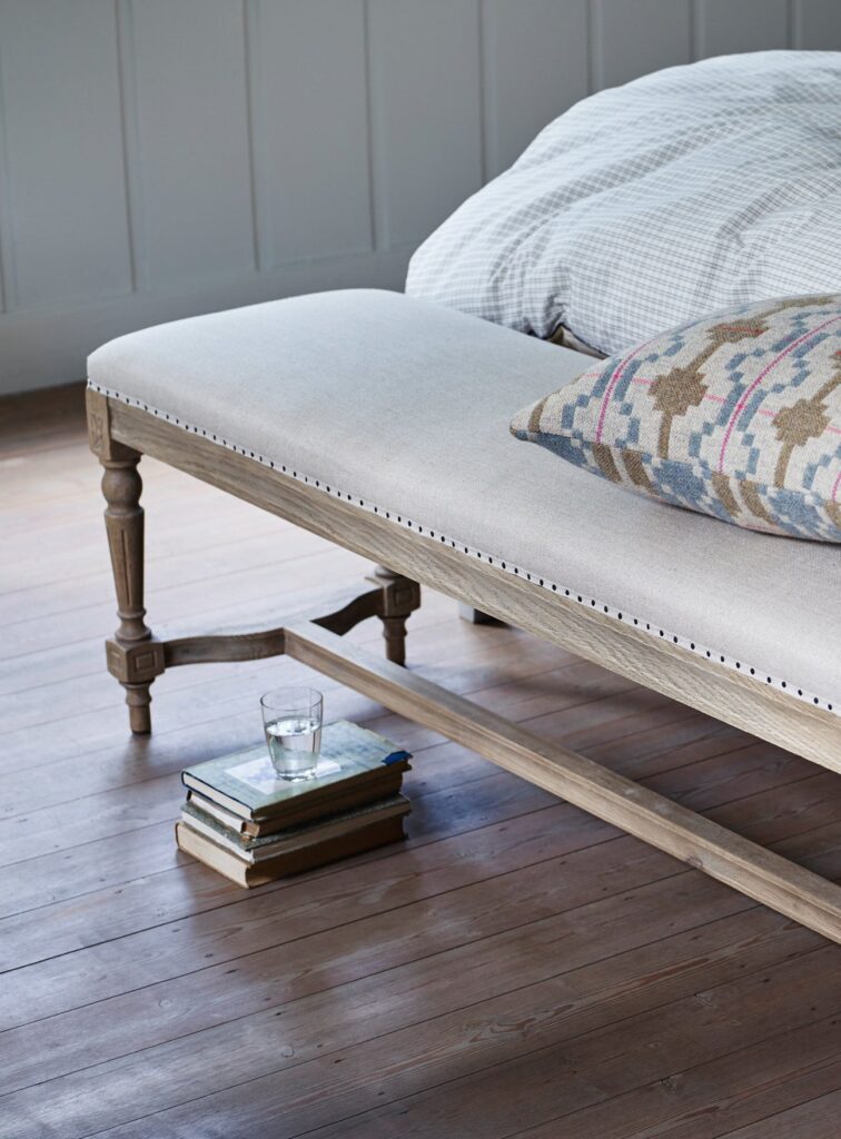 grey linen bench for end of bed