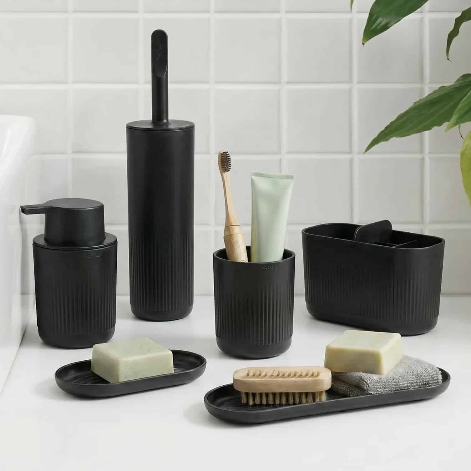 ReBorn Homes recycled plastic bathroom accessories in matte black