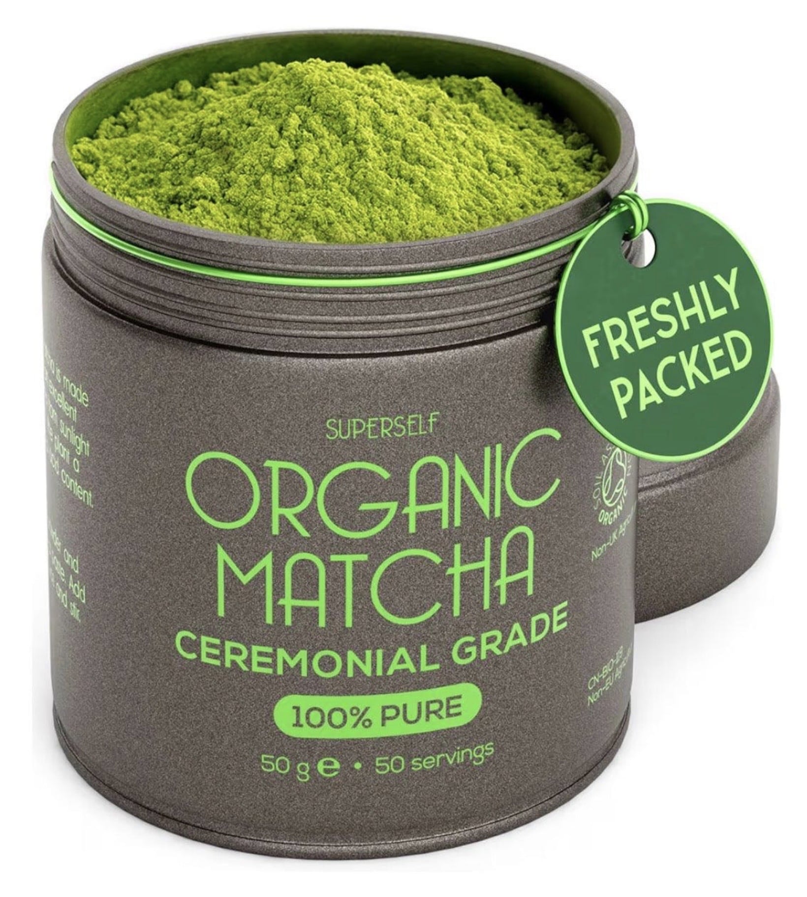 Organic ceremonial grade matcha tea powder tin, 50g, made in the UK