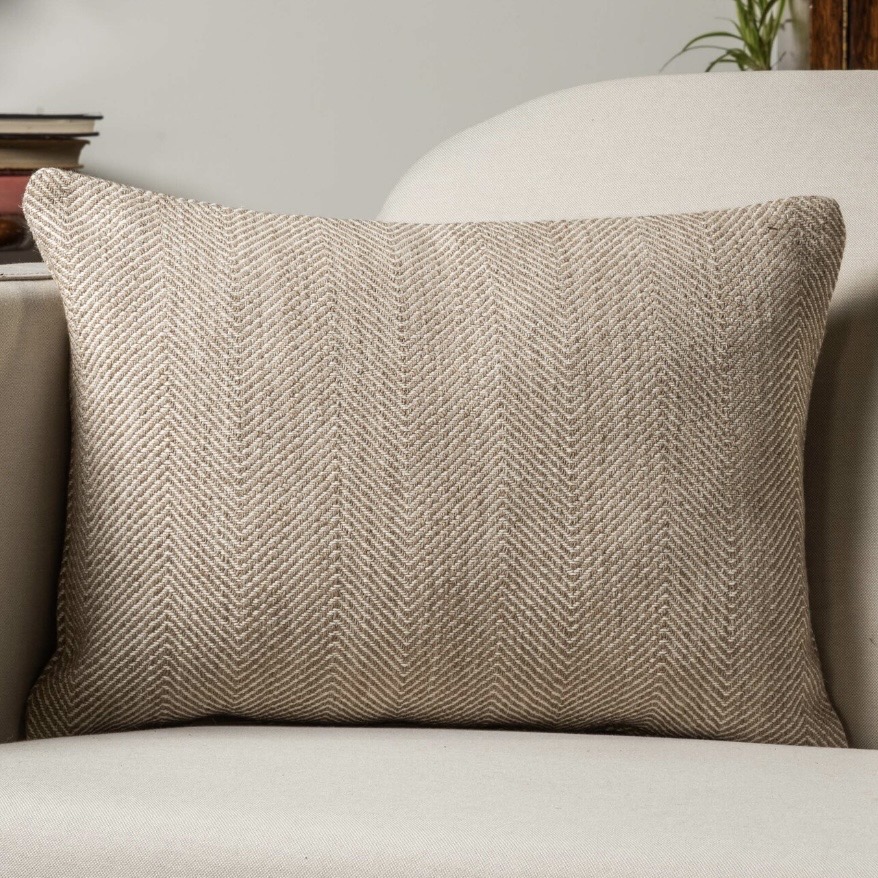 latte herringbone linen rectangle cushion cover