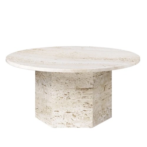 Round stone coffee table with cylindrical base