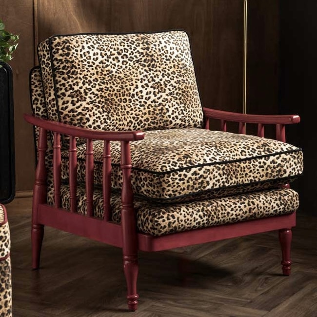 Patterned accent chair leopard spindle