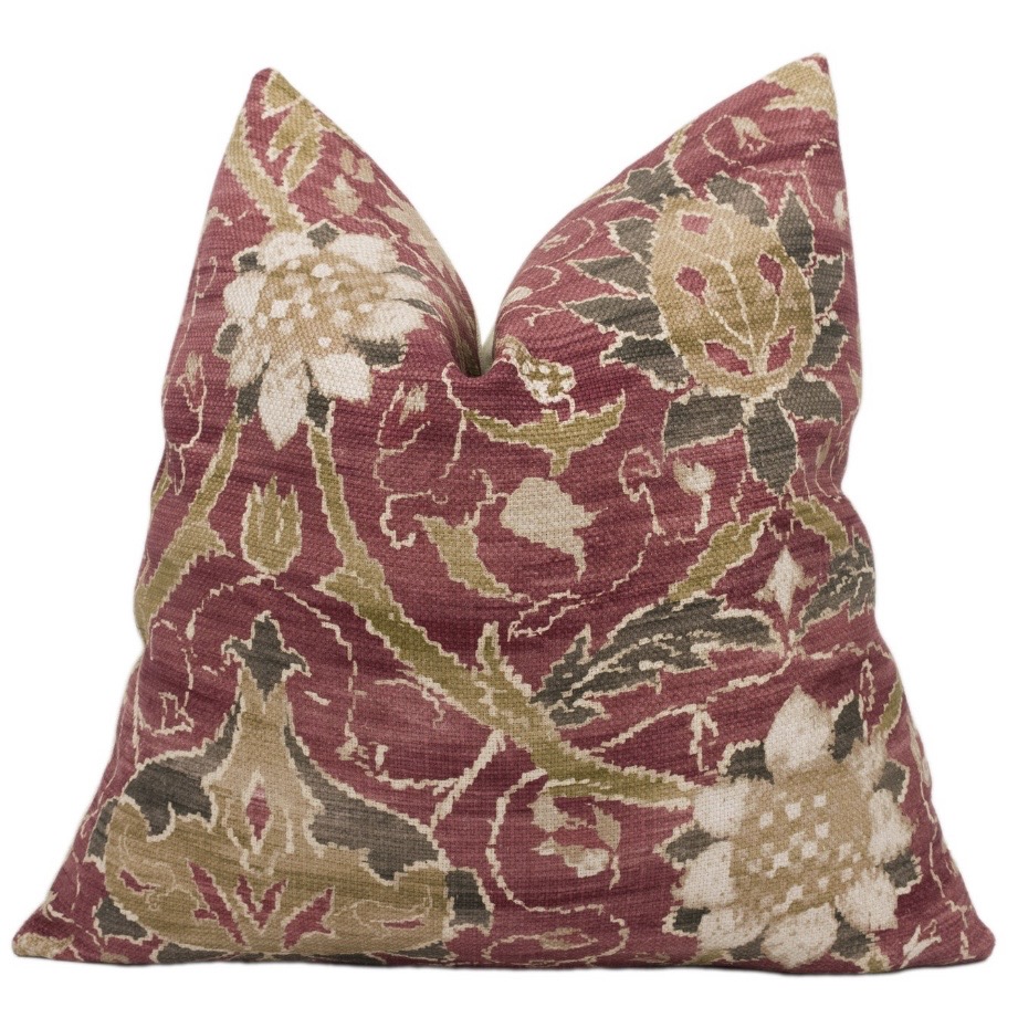 Berry red William Morris Montreal floral cushion in linen