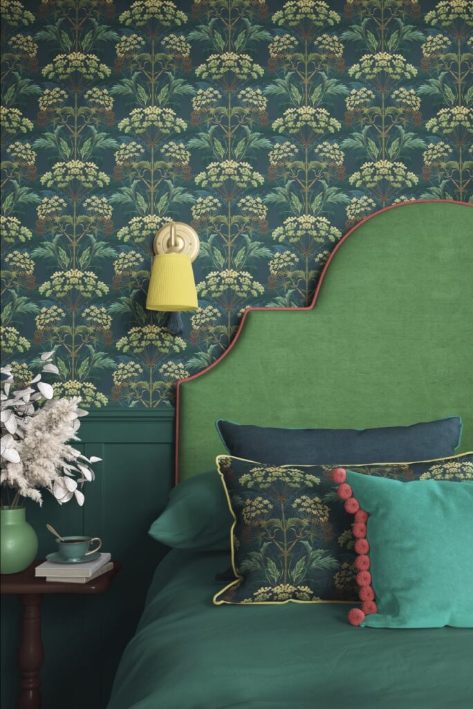 Green bedroom ideas floral wallpaper