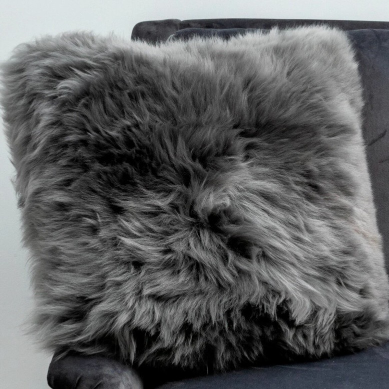 Grey sheepskin cushion