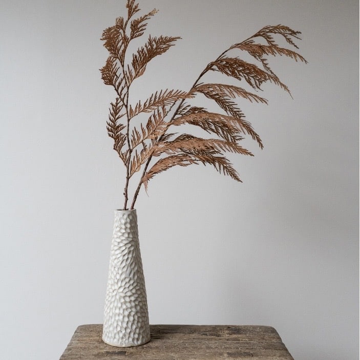 Ophelia off-white carved ceramic stem vase with dried rust grasses