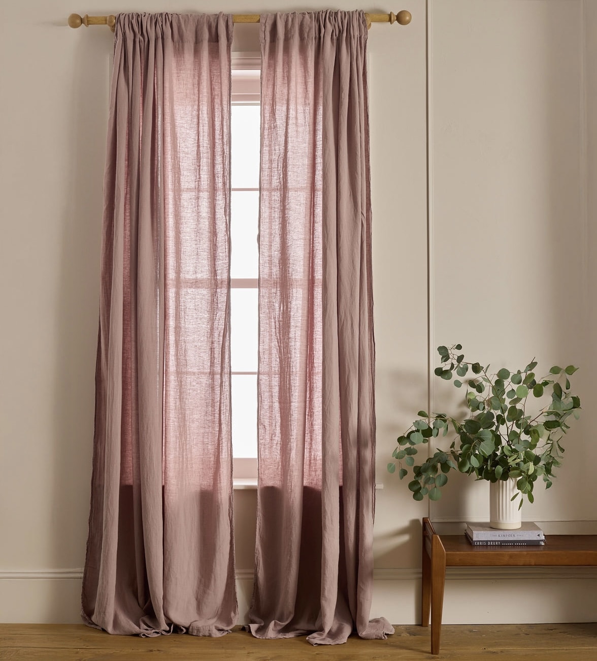 Dusty rose 100% linen loop top curtain