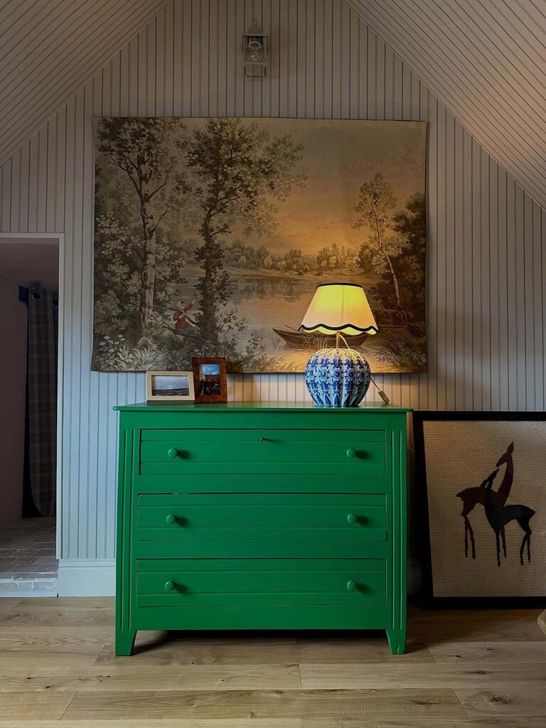 Upcycled green bedroom chest drawers